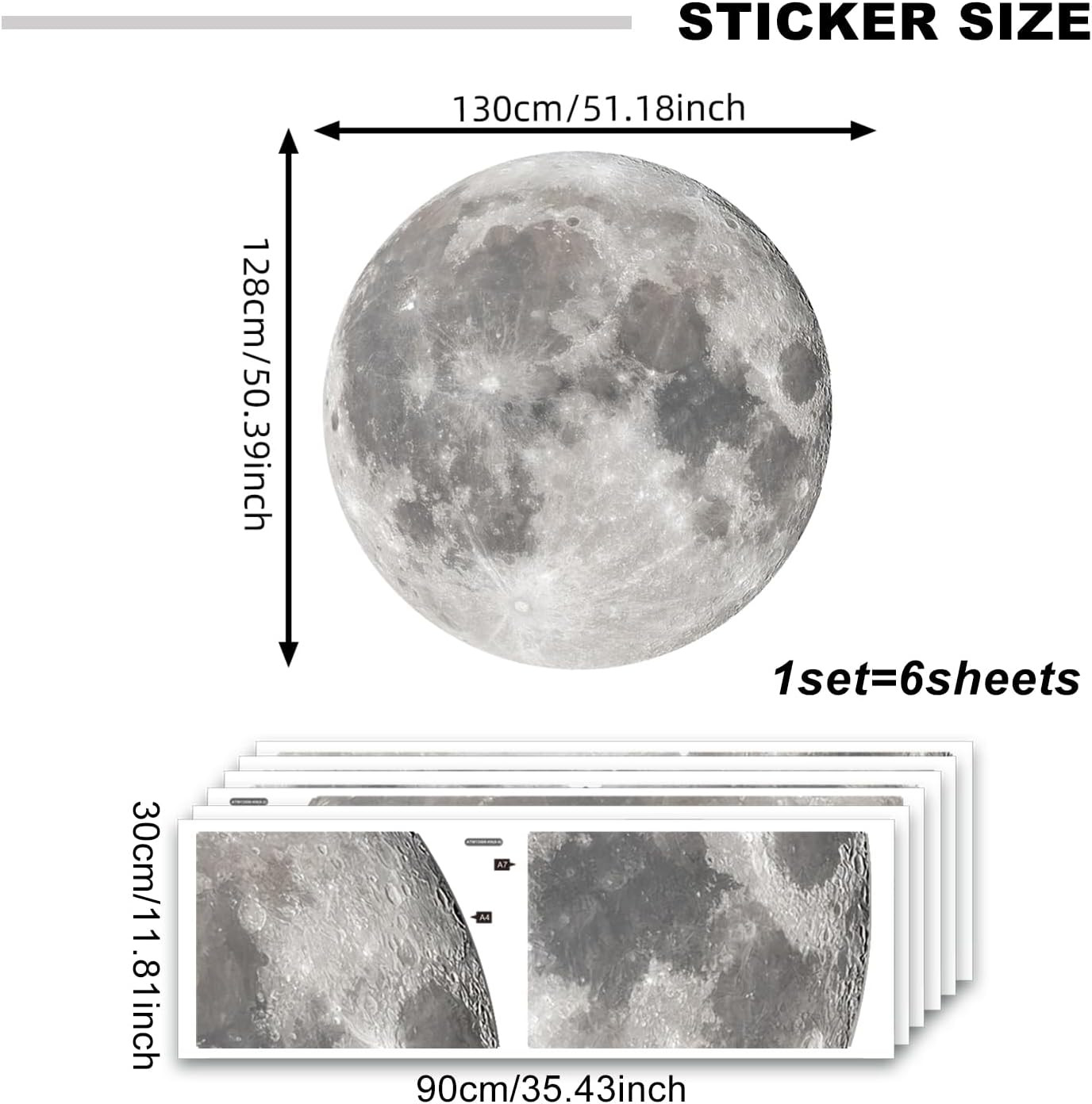 Large Moon Wall Stickers Full Moon Decor Wall Decals 6 Sheets Peel and Stick Wal