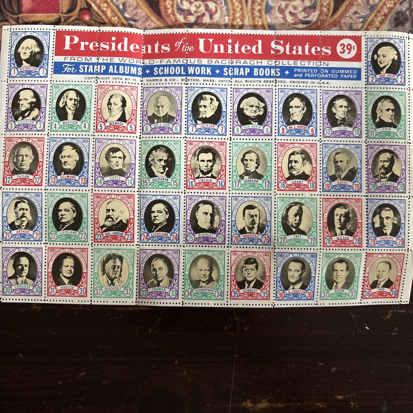 PRESIDENTS of the UNITED STATES Stamps 39 Cents 1974 Bachrach Collection