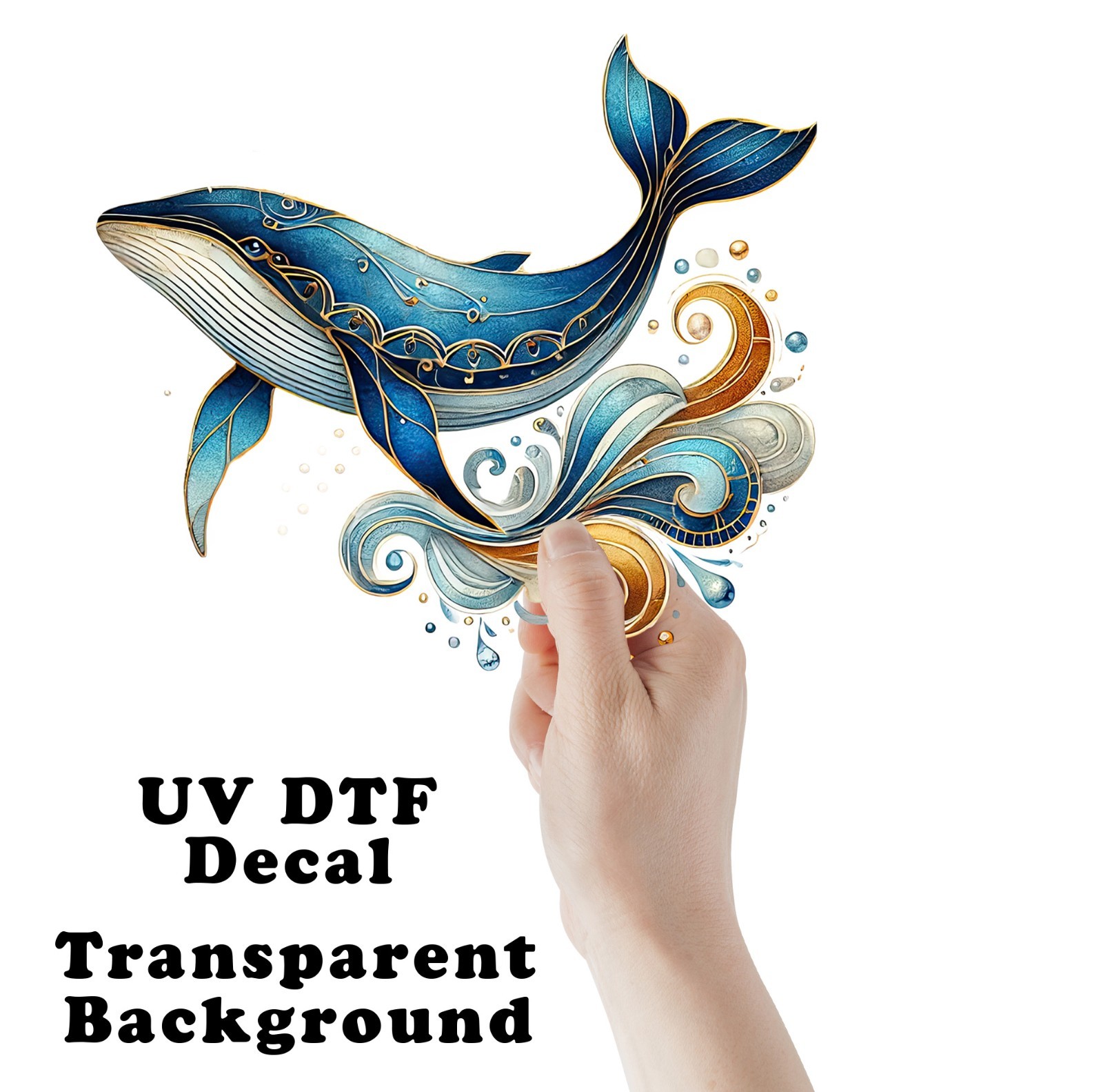 Art Deco Whale Swirl UV DTF Transparent Sticker / Decal