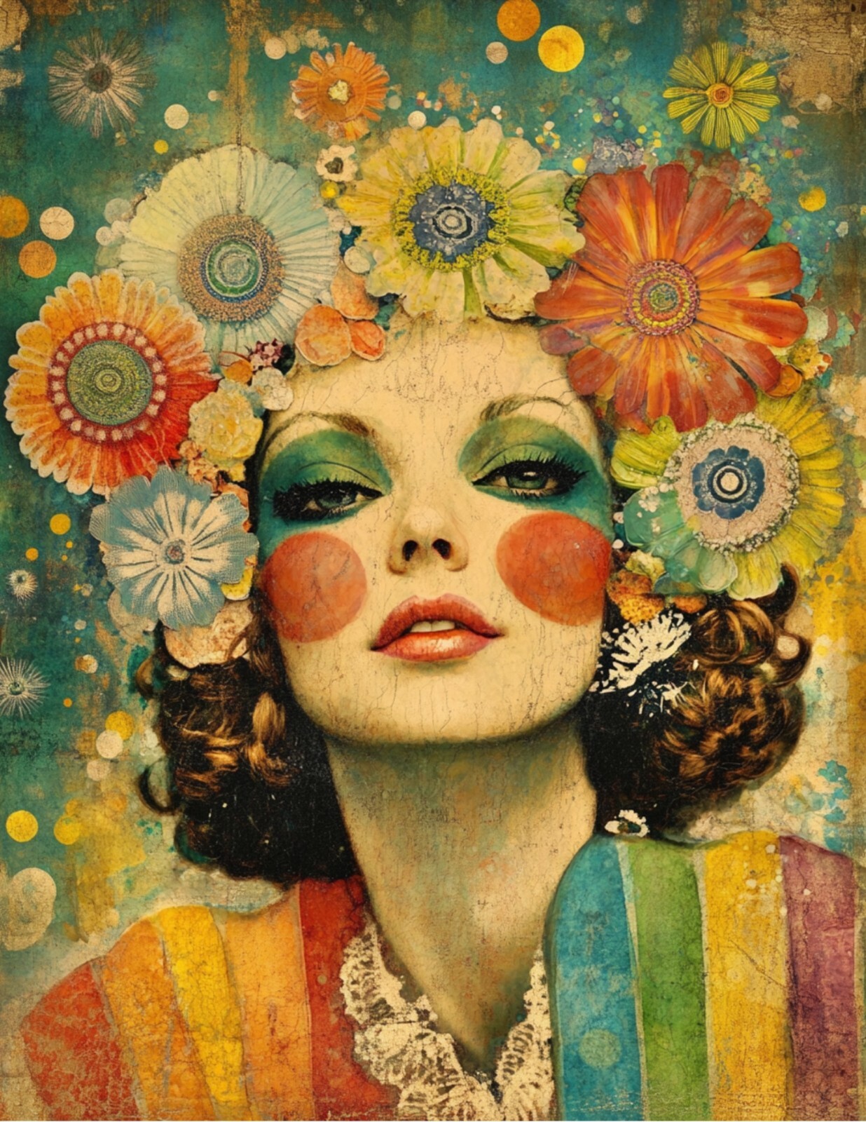 Rainbow Sticker (4 Inch) Woman Whimsical Retro Waterfall Painted