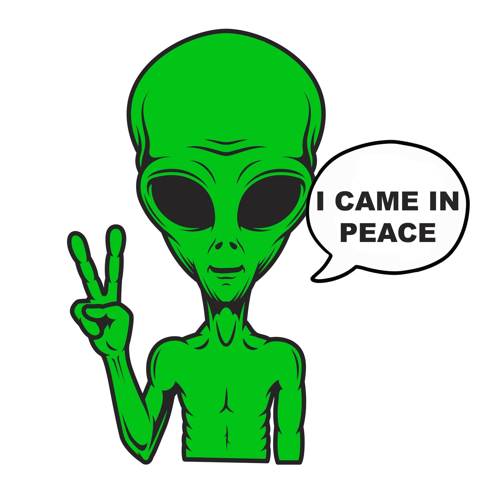 I Come in Peace Alien Sticker Vinyl Decal Fun UFO Space Sci Fi Car Window Bumper