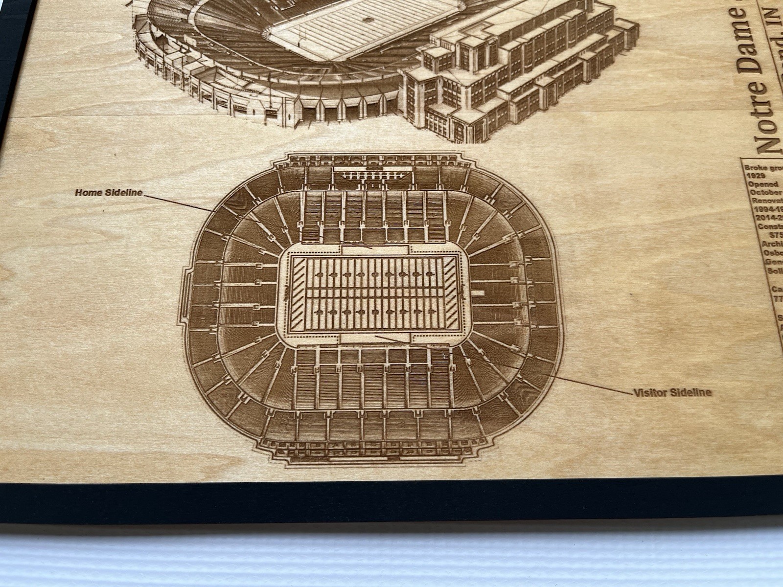 Notre Dame Stadium Blueprint Engraved Wood Wall Decor Laser Engraved