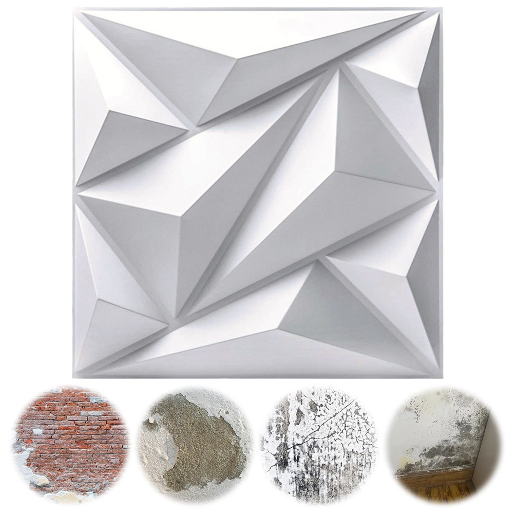 50Pcs 3D Wall Panel Diamond 30x30cm 3D Wall Paper (White)