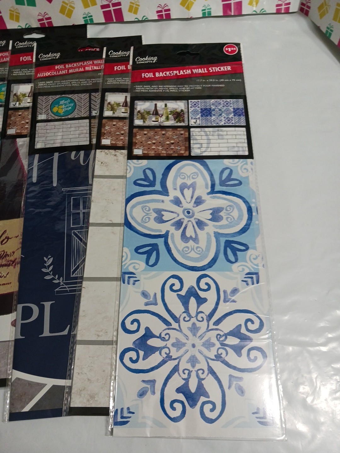 Foil backsplash large wall stickers. 17.7 x 29.5 inches. Lot of 5 patterns. NEW