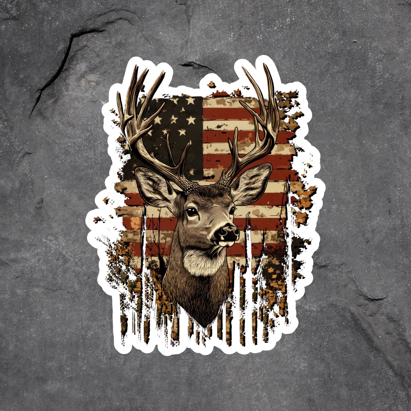 Deer sticker vinyl decal American flag buck hunting patriotic rustic 6"