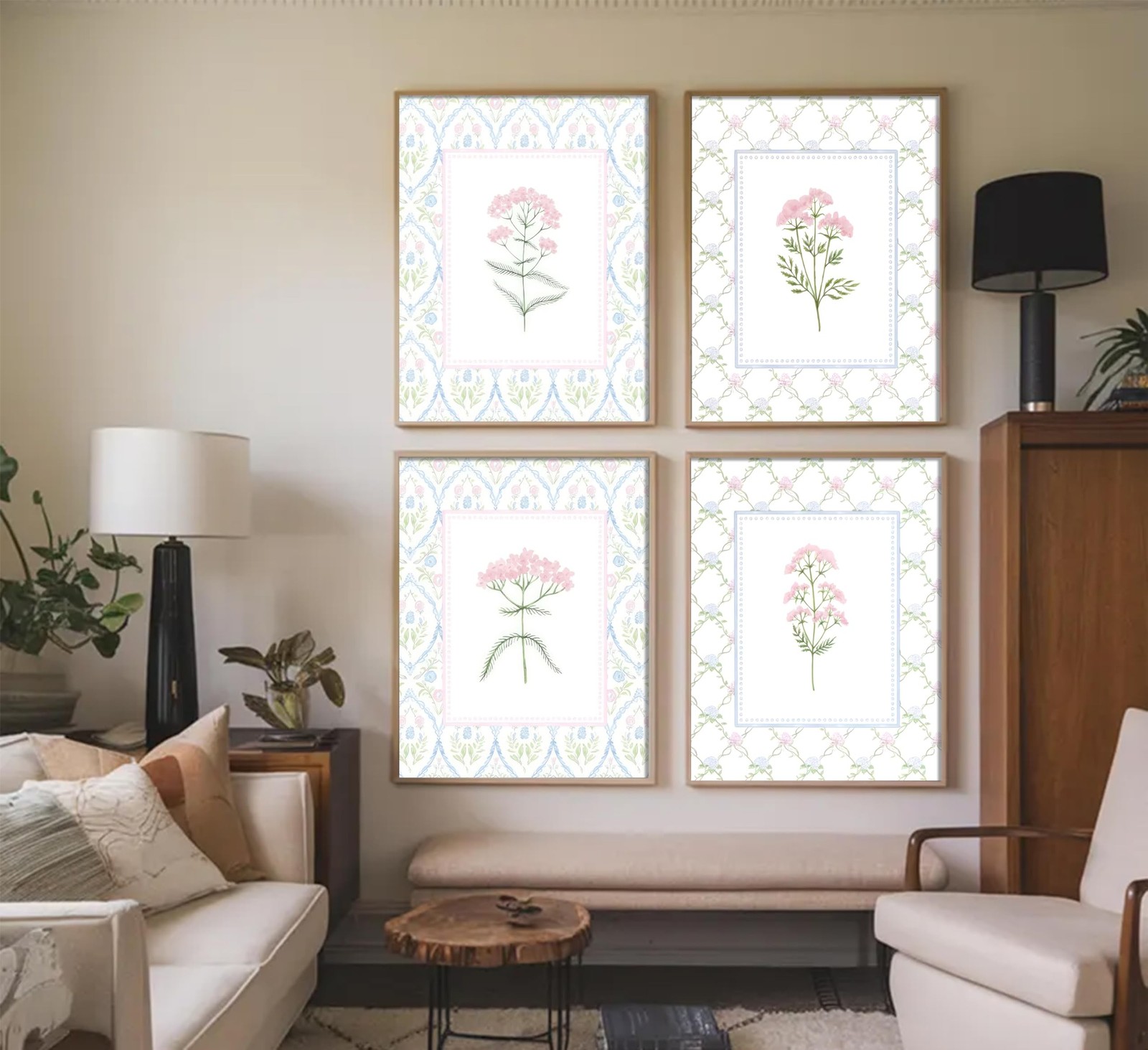 Pink Blue Floral Nursery Wall Art Watercolor Wildflower Pictures Wall Decor S…