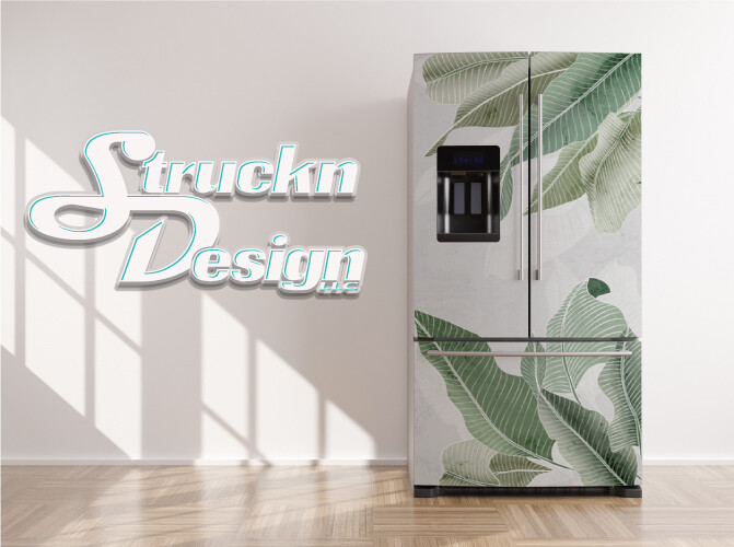 Modern Tropical Green Wavy Leaf Fridge Freezer Wrap Side Door Vinyl Decal