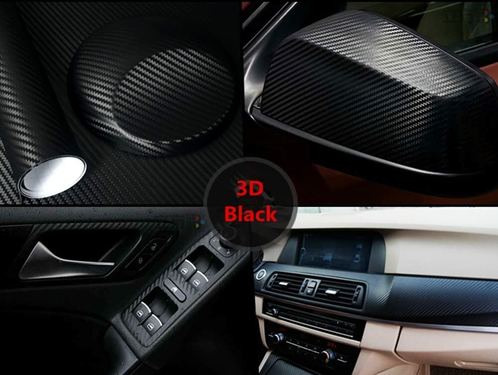 3D Black Carbon Fibre Vinyl Car Wrap Film Air Bubble Free UK Stock