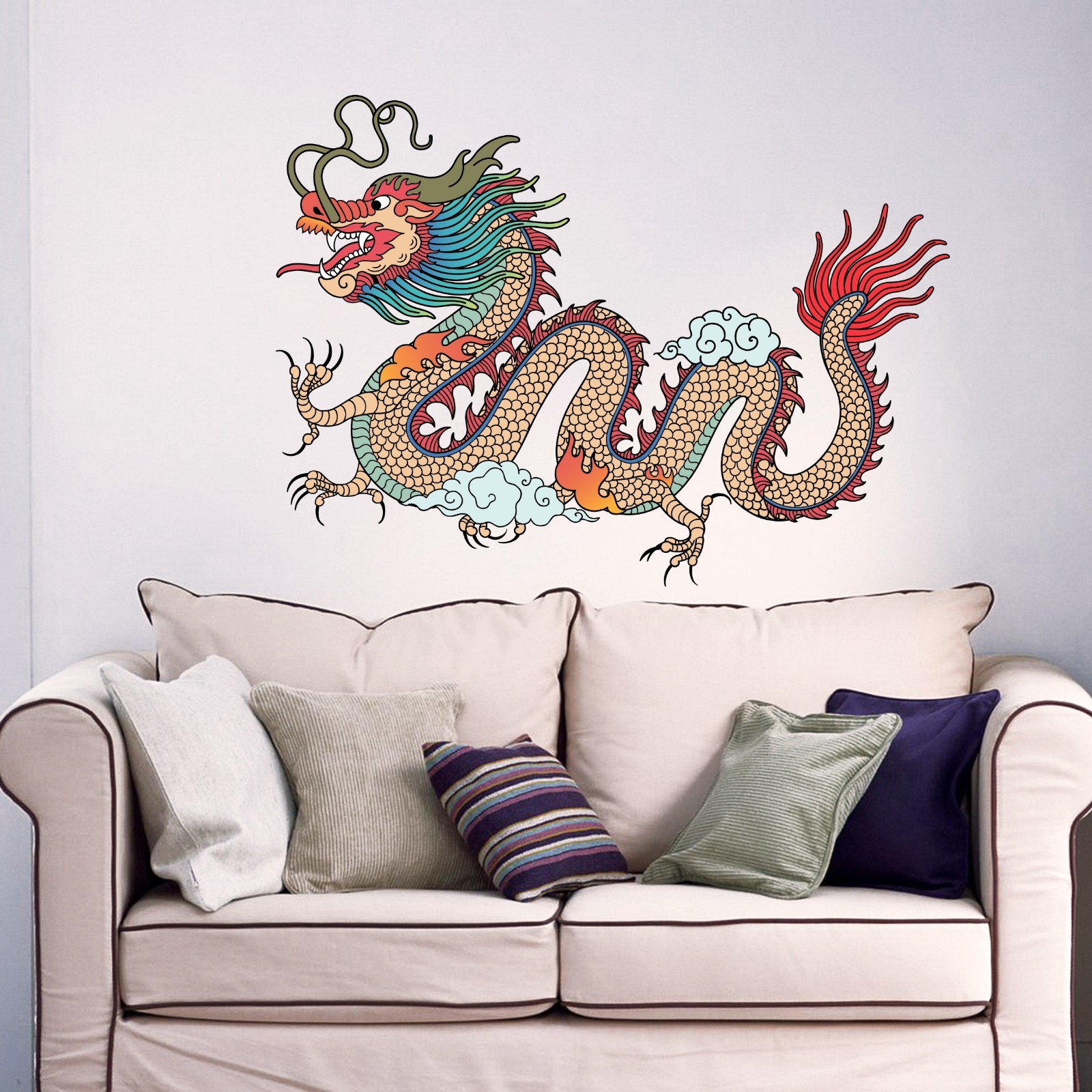 Dragon Wall Decals Full Color Decal Colorful Sticker Chinese Home Art Decor DD31