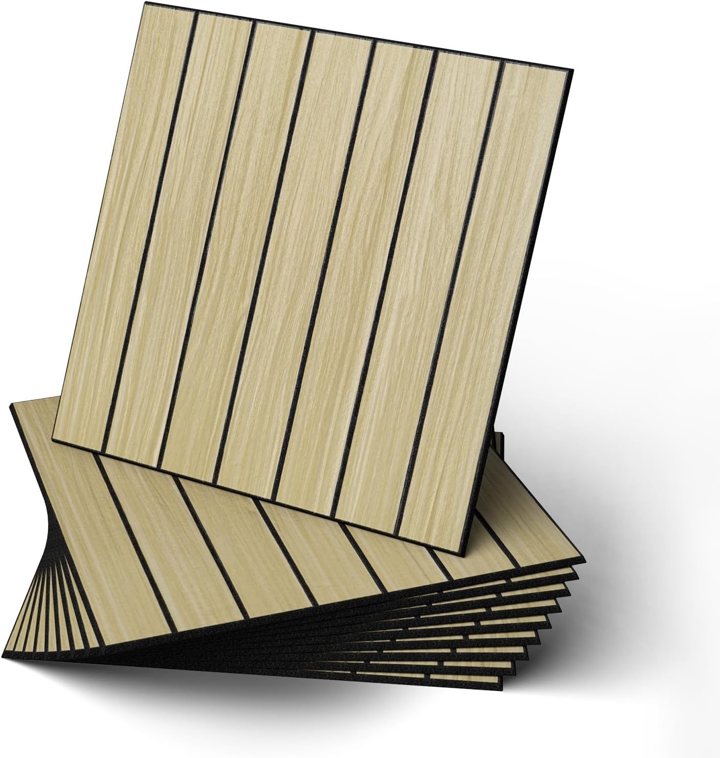 Peel & Stick Wood Slat Wall Panels 12"x12" 30×30cm Decorative PVC Soundproof