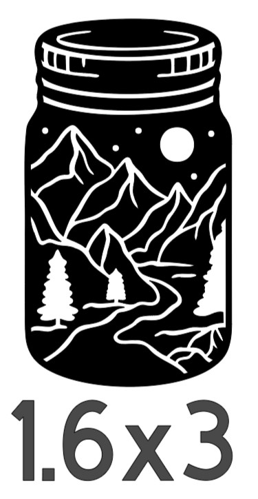 Mason Jar Mountain and Night Sky (Black Temporary Vinyl Sticker) 1.6"x3"