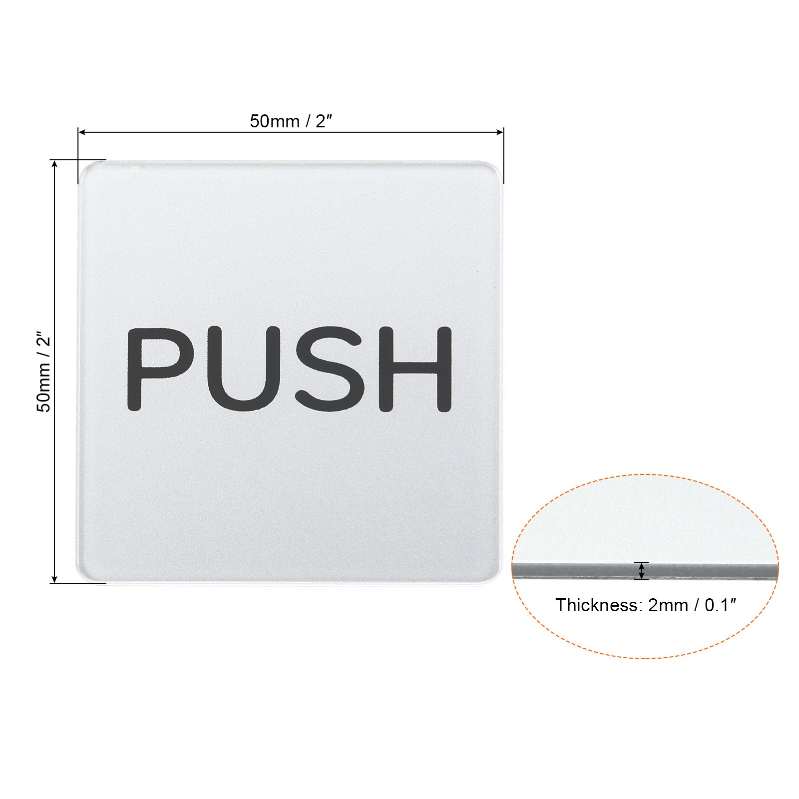 8Pcs Push Pull Door Sign Adhesive Square Acrylic Sticker Marker Silver