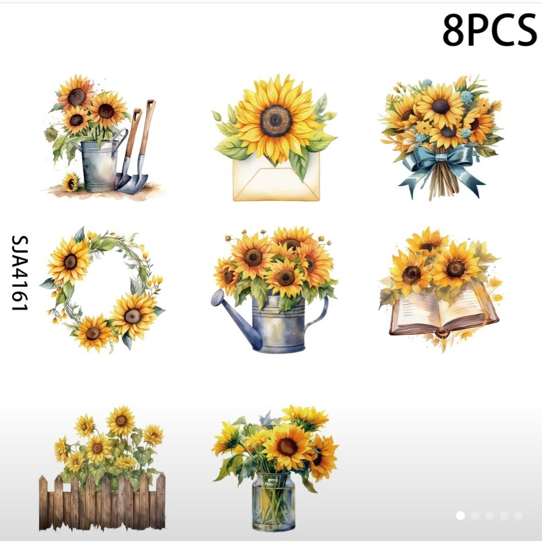 UV DTF Sunflower Sunflowers Transfer Sticker Set 8 Decals Appx 2 x 2 Inches