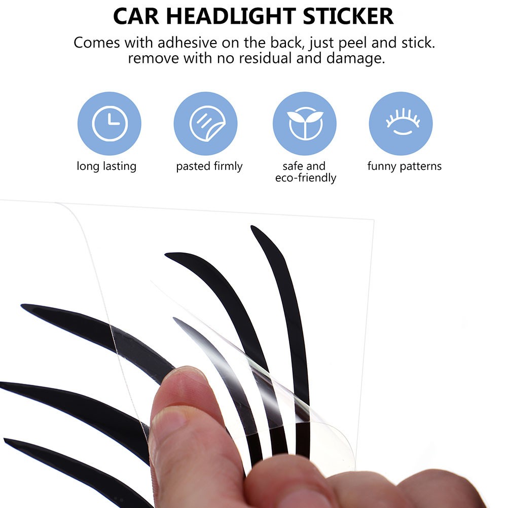 3 Pairs Car Eye Lashes for Headlights Black Eyelash Shape