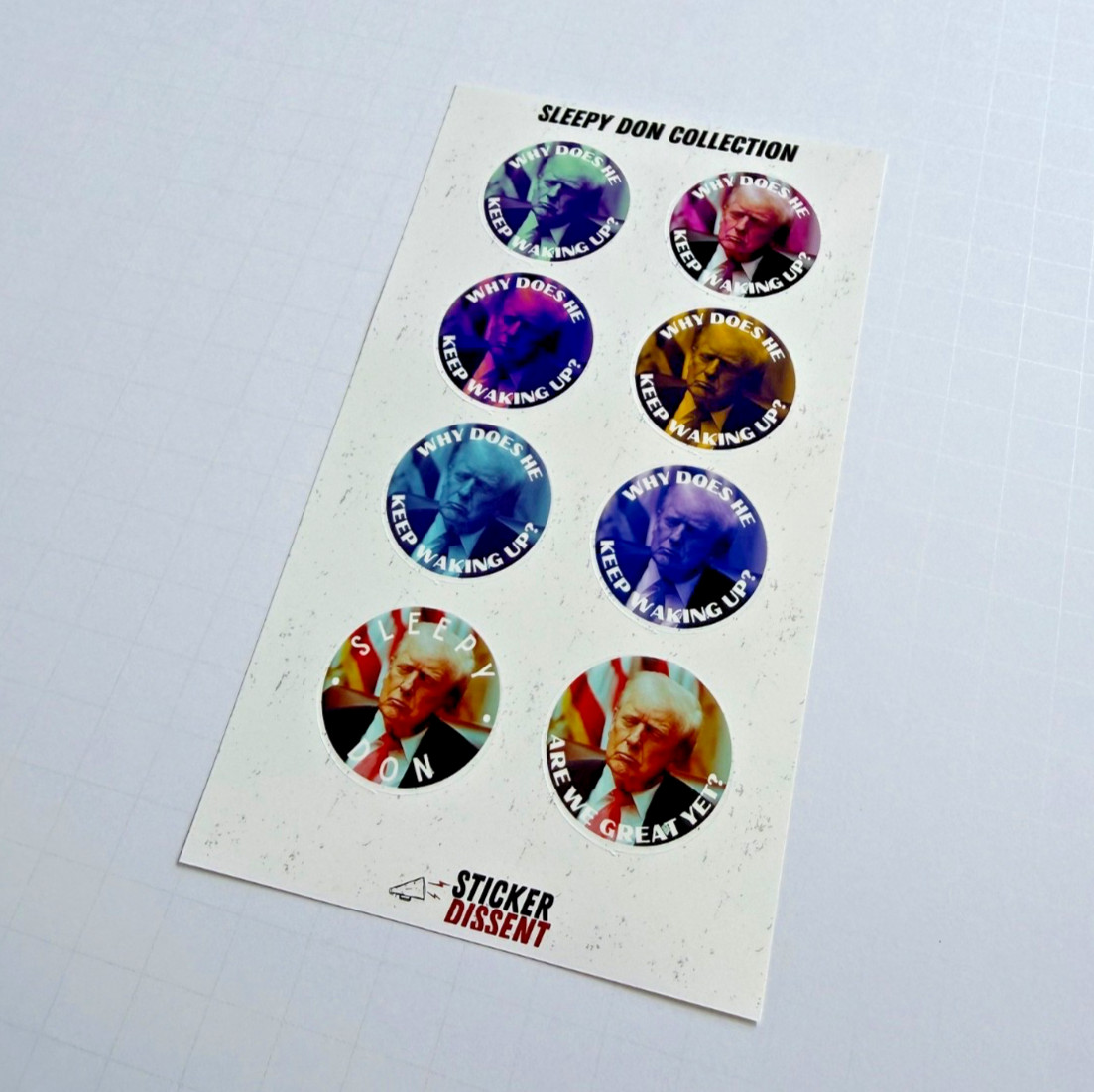 Donald Trump Asleep Stickers 8pc Assorted Anti Trump Political Humor Decals 1.5"