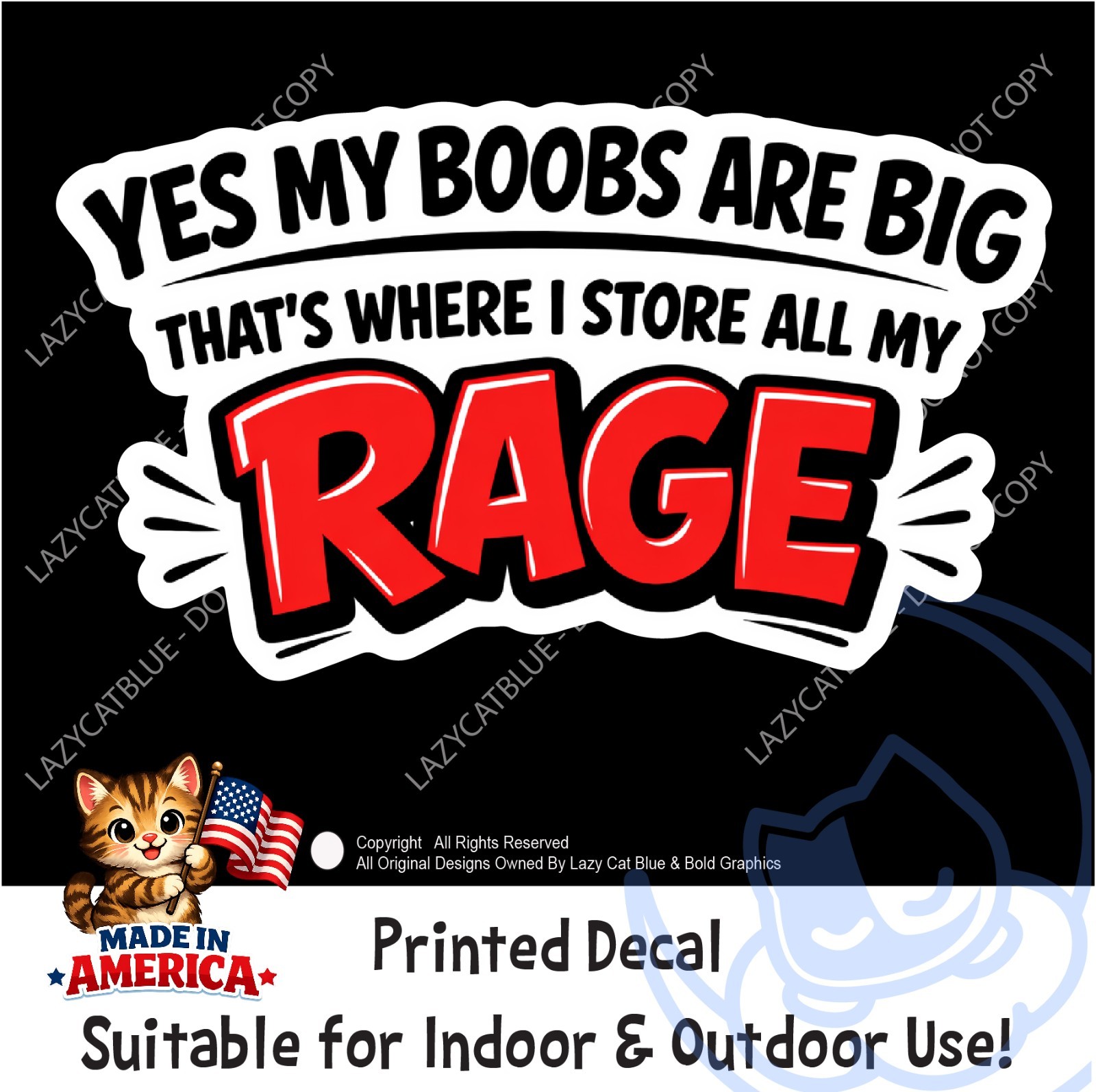 My Boobs are Big I Store My Rage Decal Sticker Funny Women Life Mom Wife Crazy