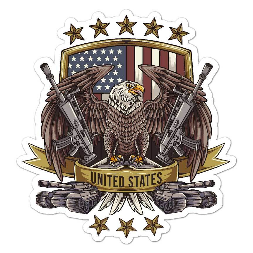 USA Flag Tanks Eagle, Vinyl Decal Sticker, Indoor Outdoor, 3 Sizes, #7908