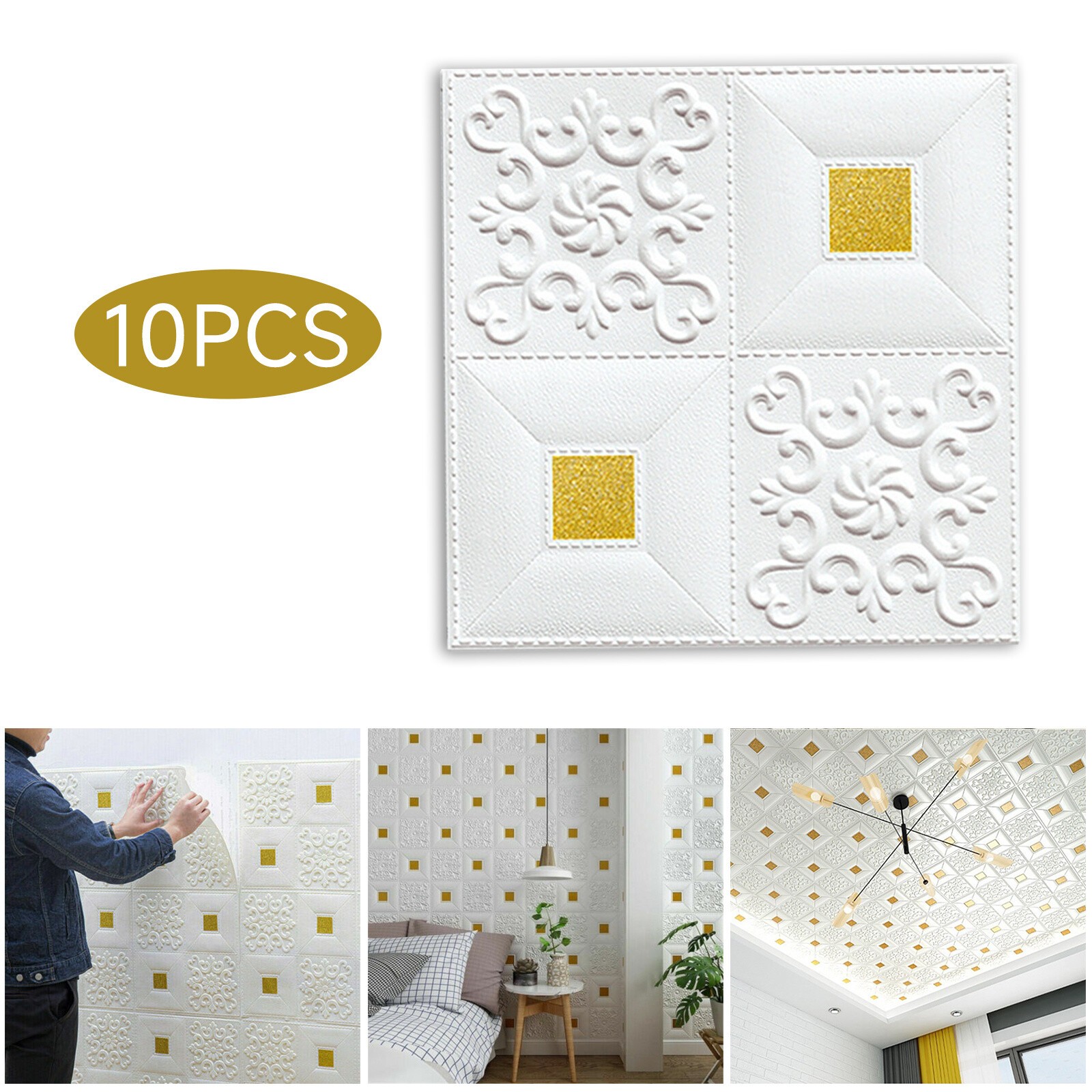 10 Pcs 3D Wall Panels Self-adhesive Tile Brick Sticker Foam Wallpaper Waterpro4Z