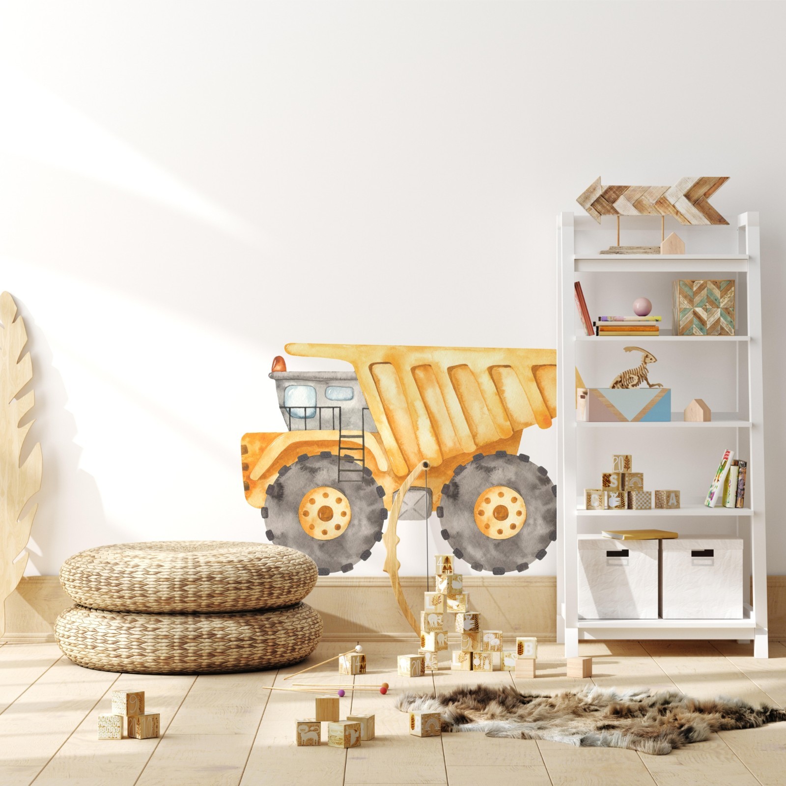 Construction Dump Truck Wall Decal Watercolor Boys Playroom Nursery Wall Decor