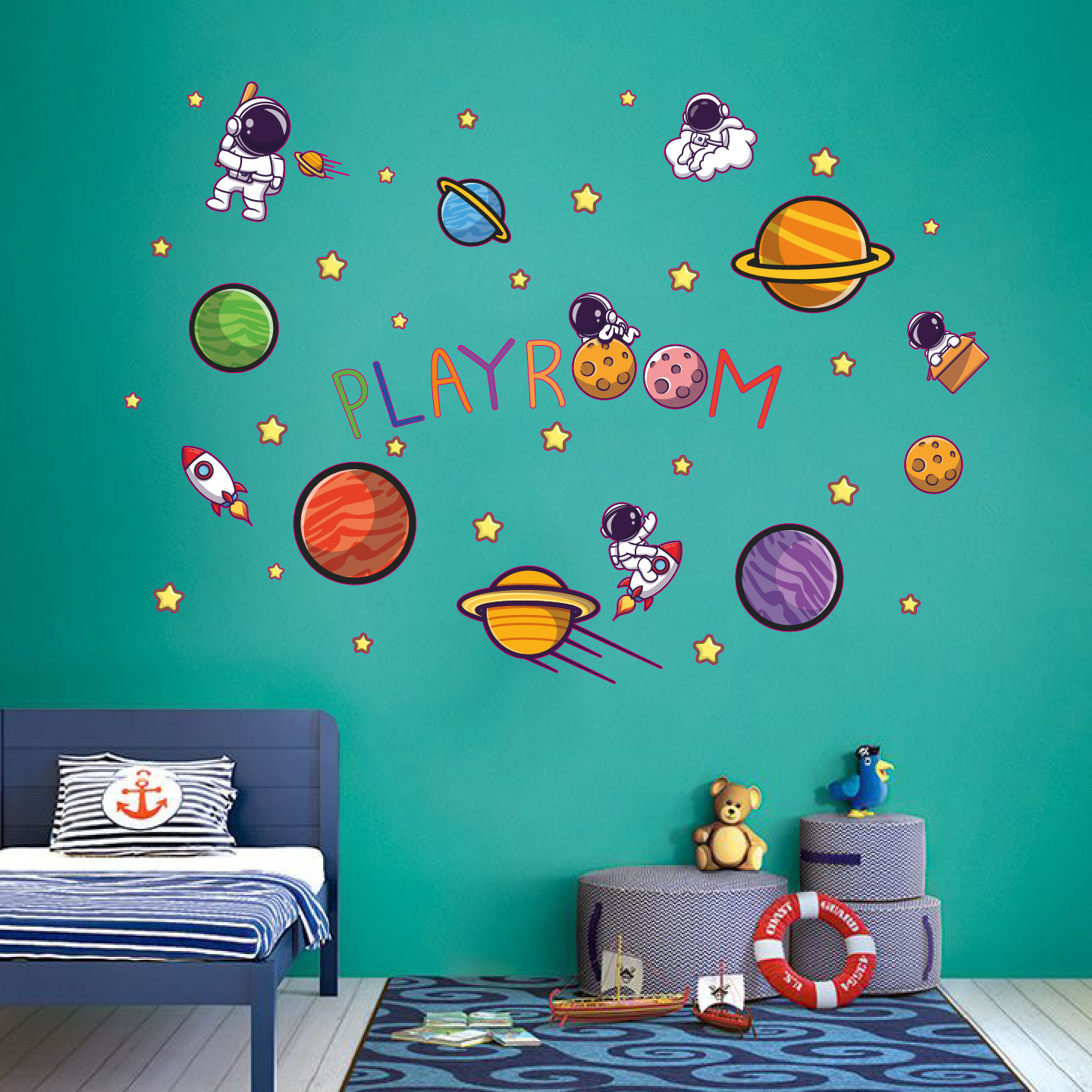 Outer Space Planets Stars & Space Crews Decor Vinyl Home Kids Bedroom Wall Decal