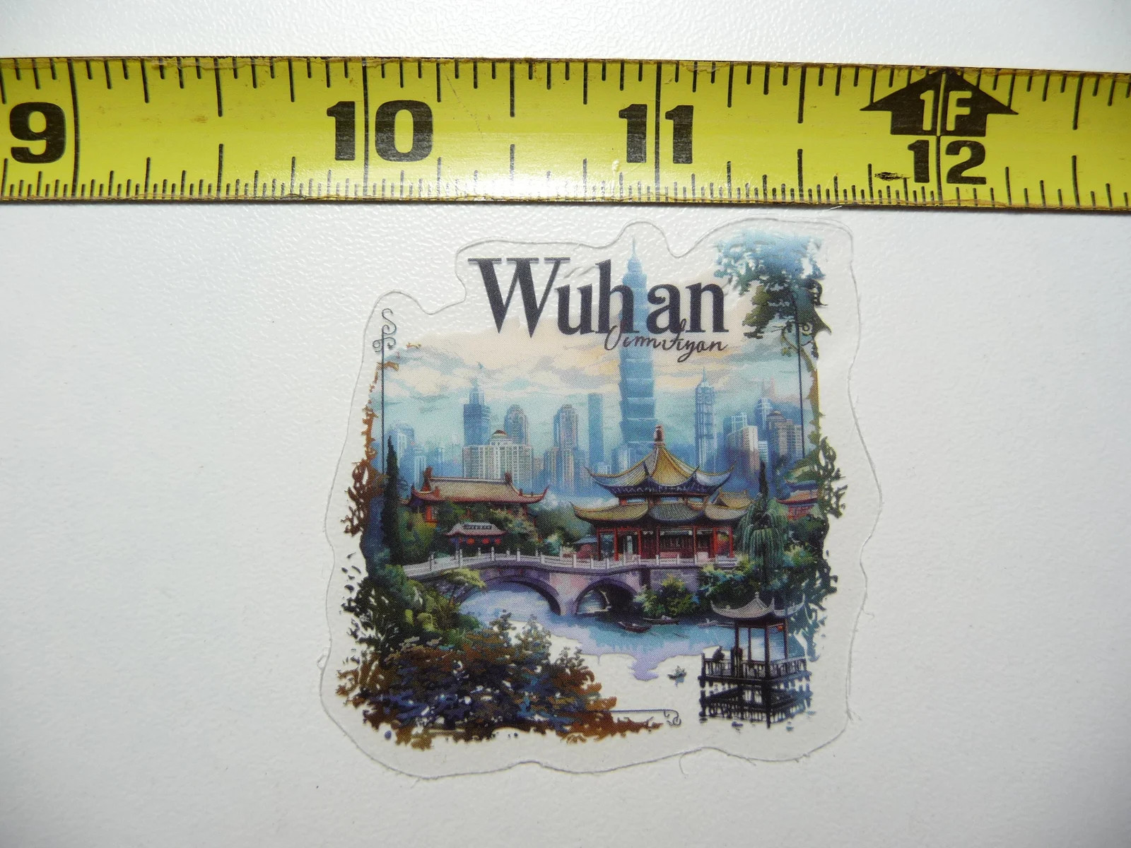 WUHAN CHINA SMALL STICKER DECAL TRAVEL VIEW SITE COLORFUL VISIT VACATION