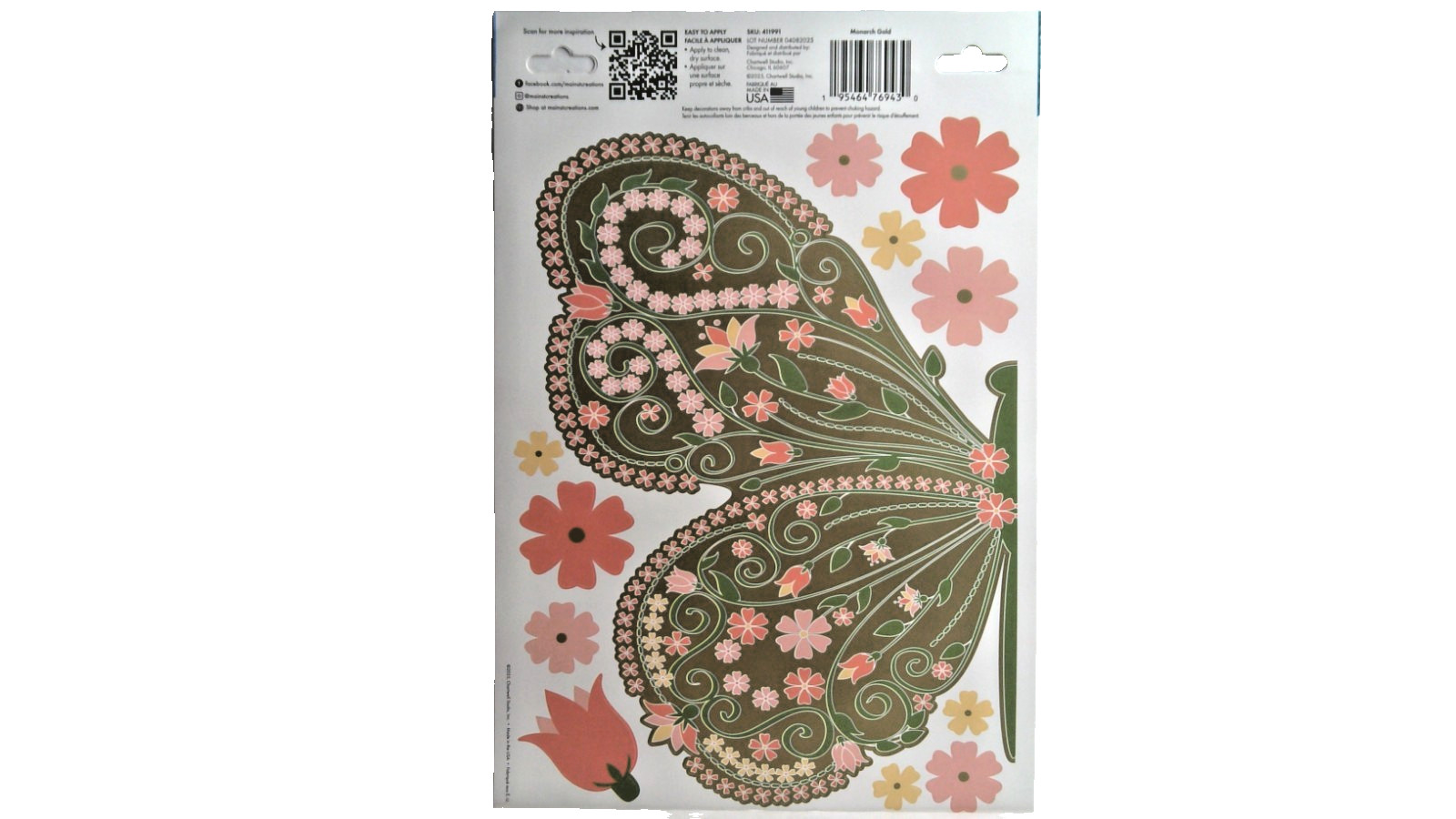 Main Street Jumbo Floral Butterfly Wall Decals 25 Pc Peel Stick NEW