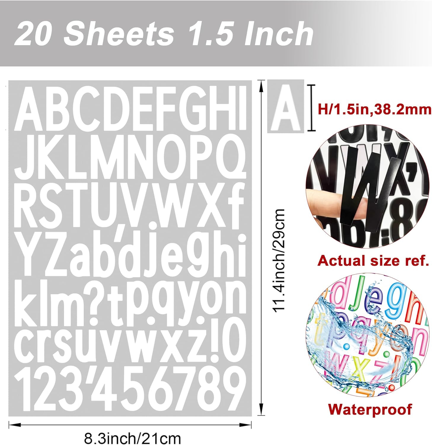 20 Sheet 1.5 Inch Letter and Number Stickers Self Adhesive Vinyl Letters Stick O