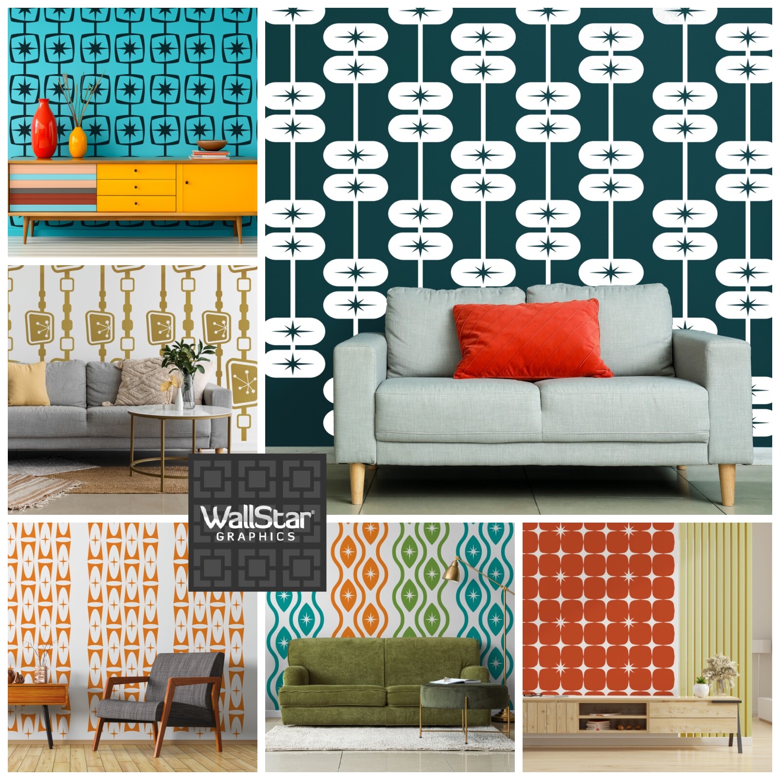 Mid Century Decal, Removable Modern Wall Decals, Retro Decals