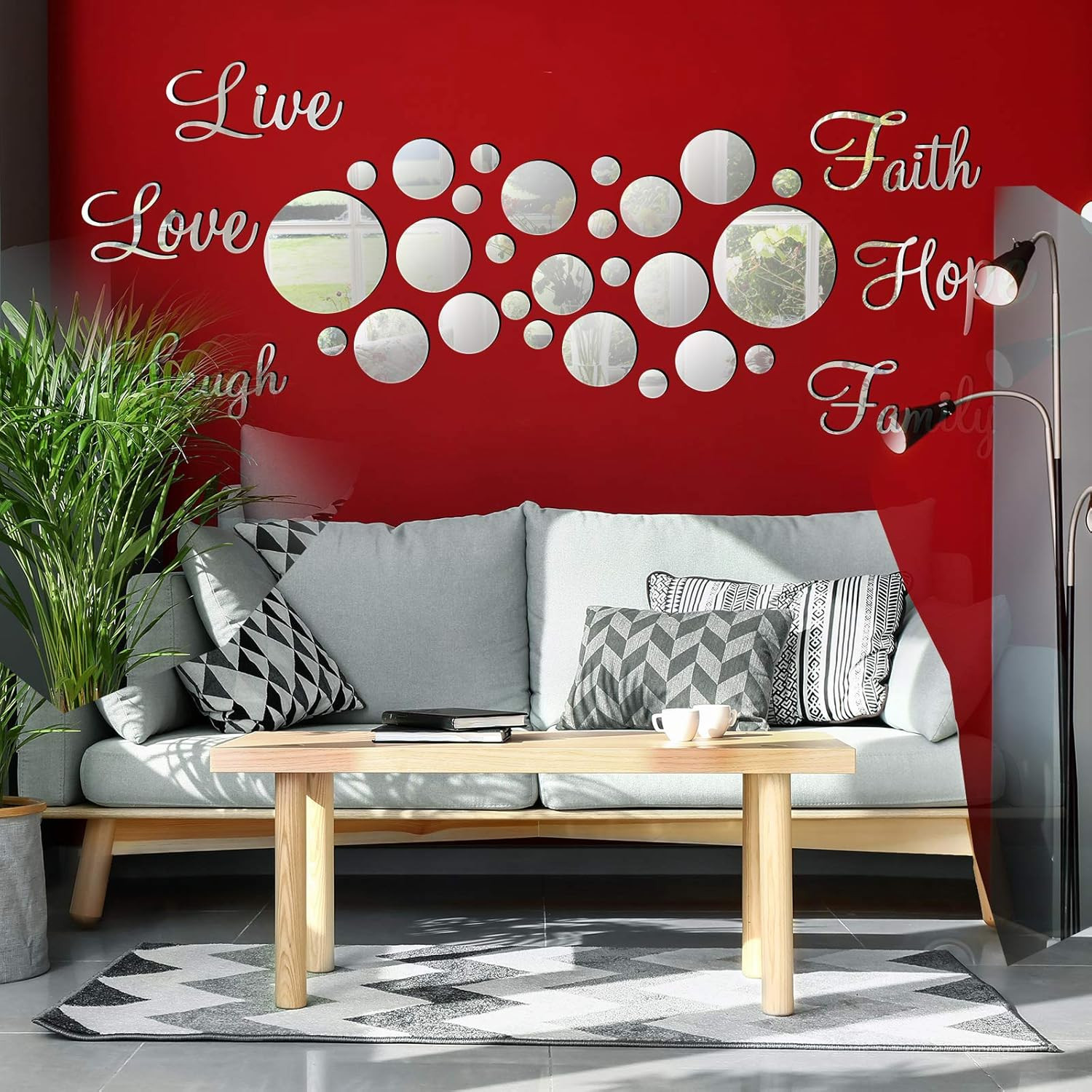 3D Acrylic Mirror Wall Decor Stickers 6 Word DIY Faith Live Laugh Hope Love F…
