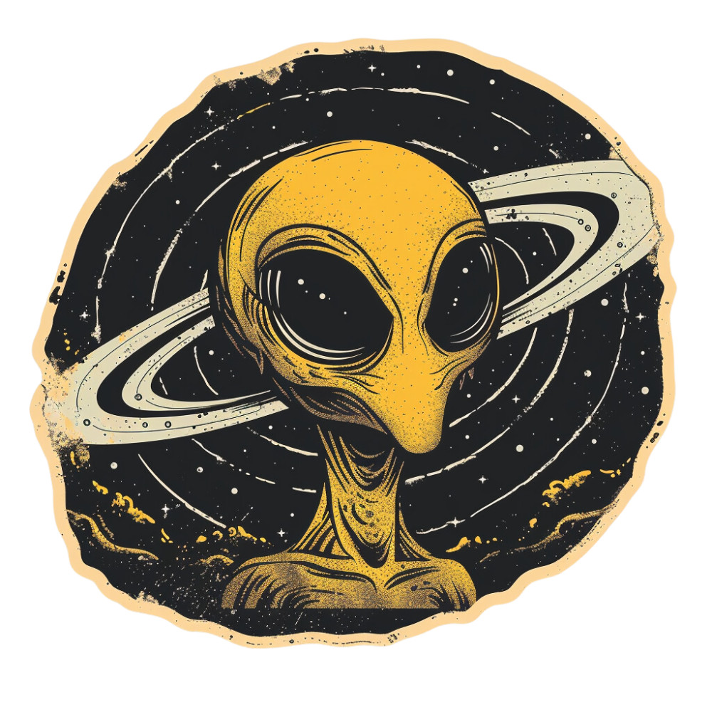 Alien of Saturn Sticker UFO Sci-Fi Space Fantasy Decal Glow in the Dark Vinyl