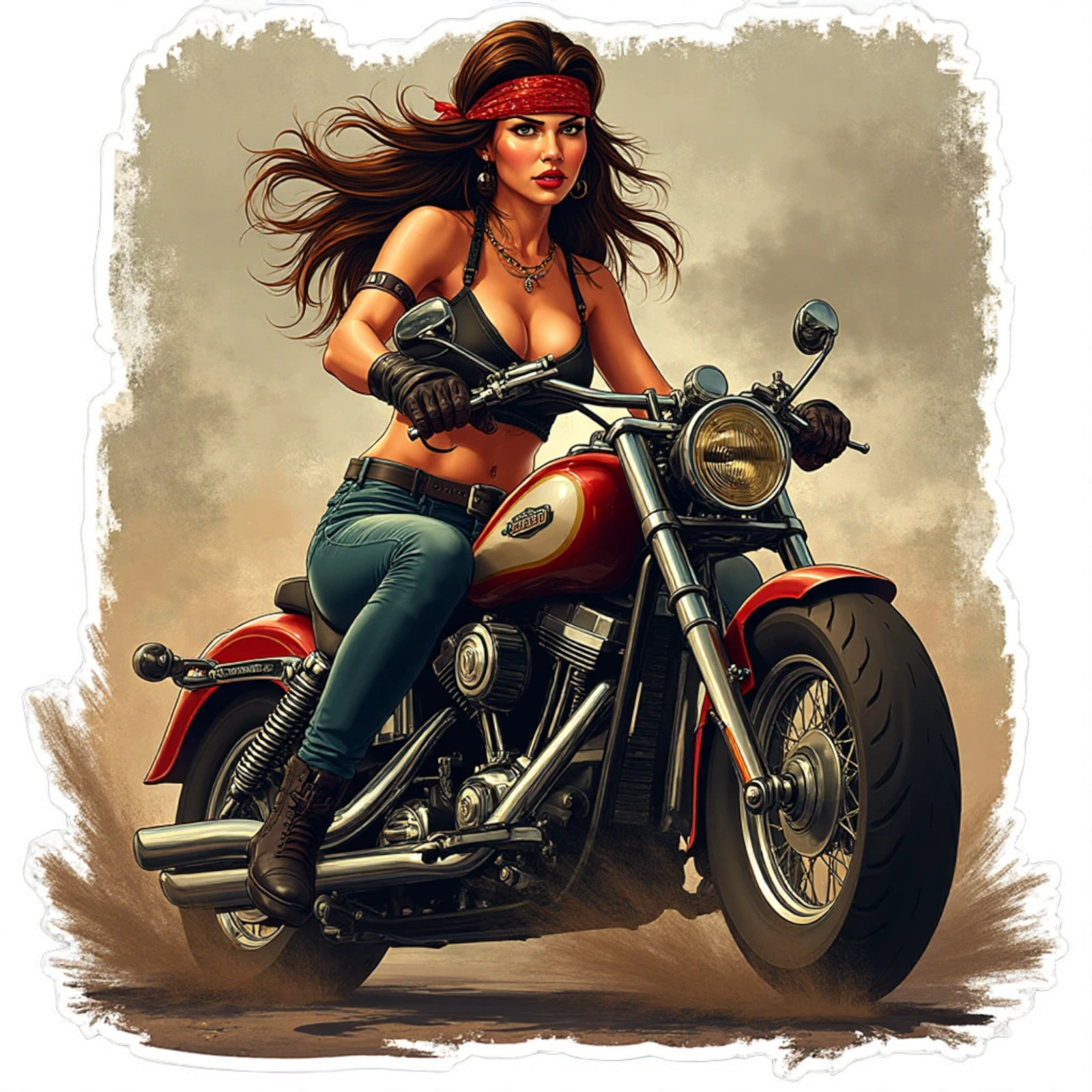 Pinup girl sticker vinyl decal biker woman on motorcycle sexy vintage retro ride