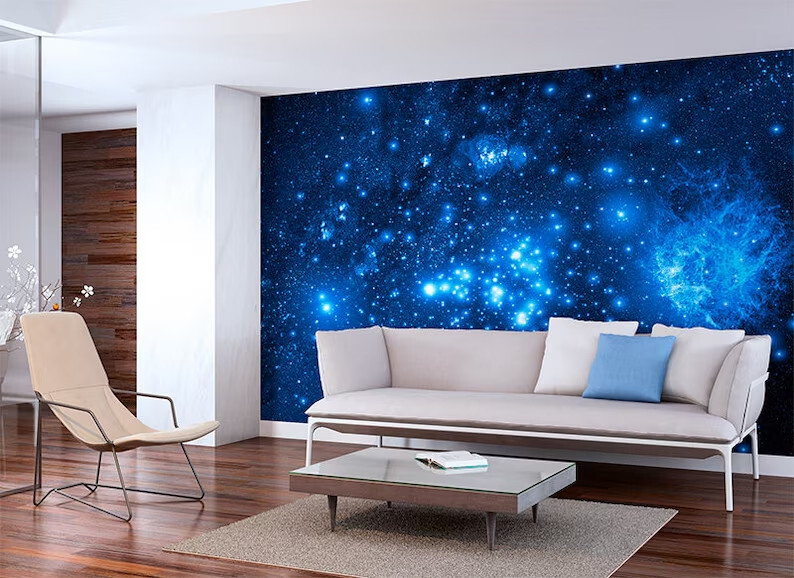 Blue Galaxy Wallpaper, Stars, Cosmos Wall Mural, Night Sky Ceiling Sticker Decal