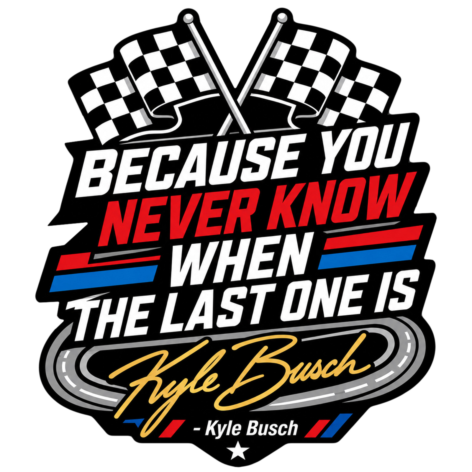 Kyle Busch Tribute Commemorative Vinyl Sticker Decal You Never Know When …..