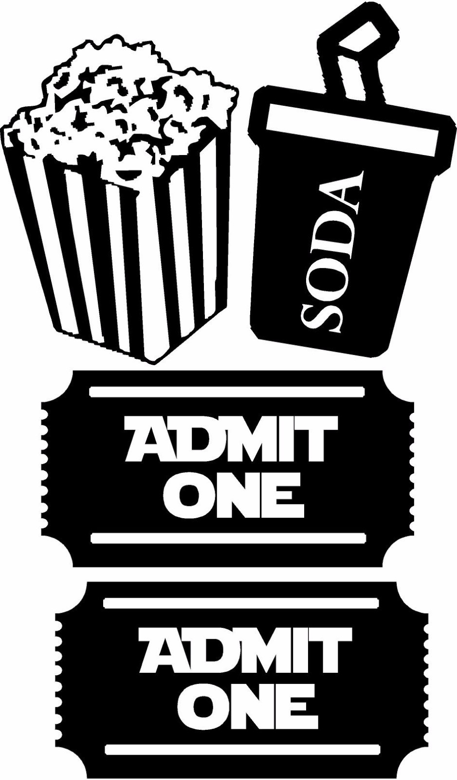 2 movie tickets Soda and Popcorn wall art mural theater room cinema decals