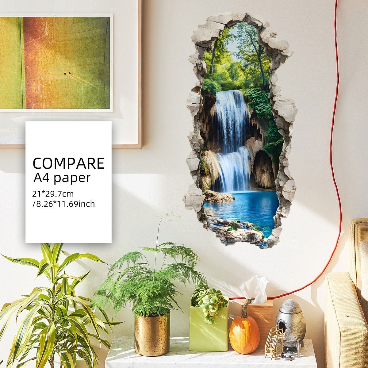 Waterproof Wall Art 3D Waterfall Mural Realistic 3D Effect Vivid Color Details