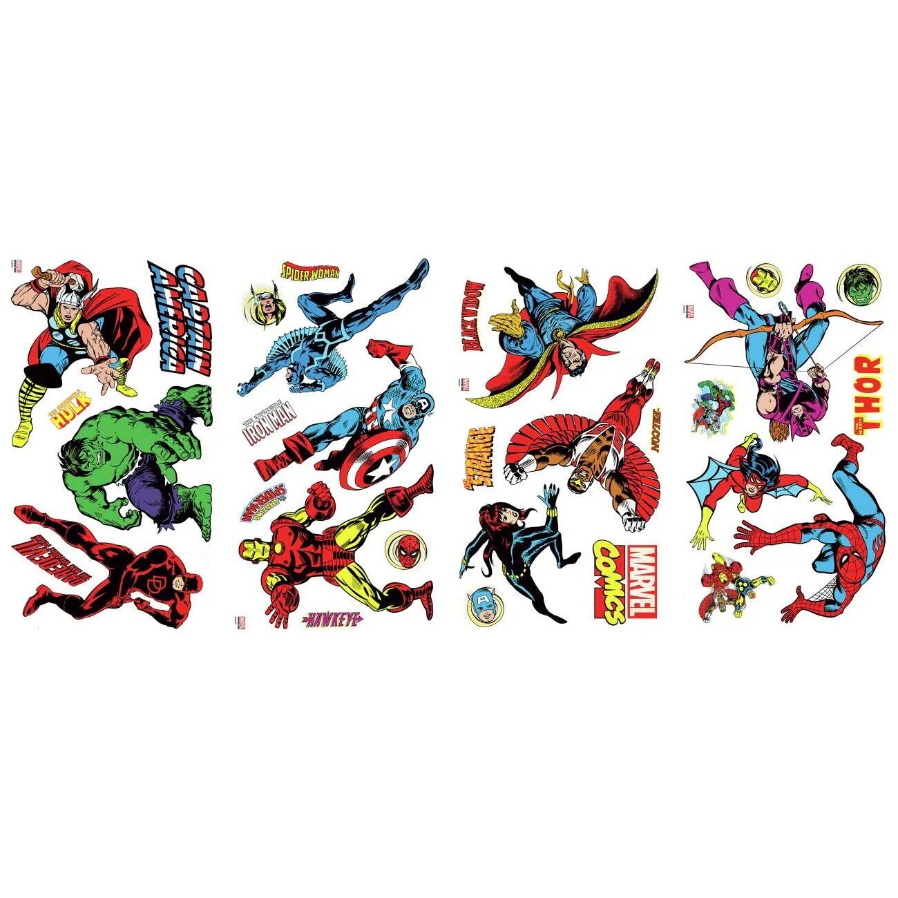 New MARVEL CLASSIC Superheroes Avengers Wall Decals Boys Bed Room Decor Stickers