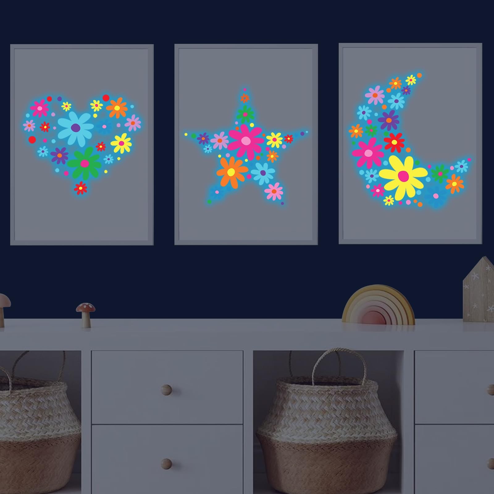 Glow in The Dark Big Daisy Wall Decals，Glowing Luminous Daisy Wall Stickers C…