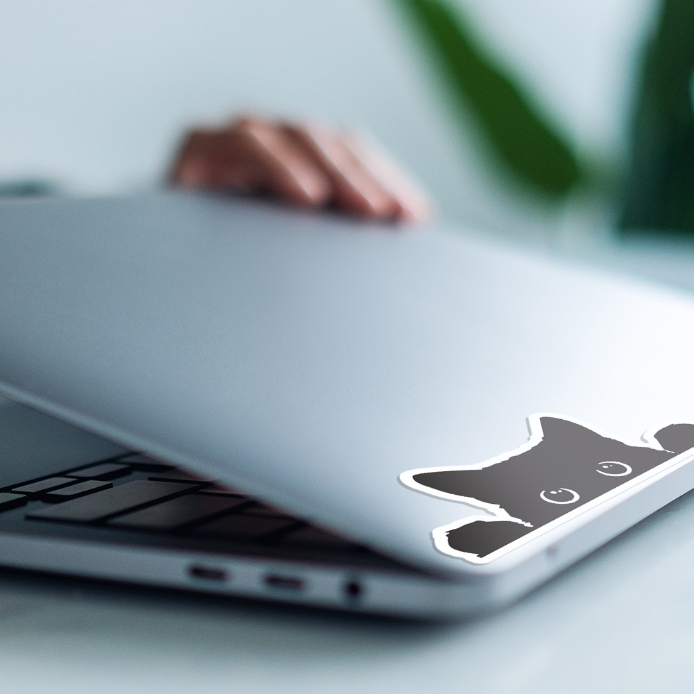 5"W x 2"H Peeking Black Cat Decal, Funny Sticker for Car, Laptop, Window