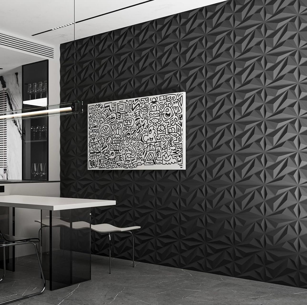 33 Pack 3D Wall Panels Diamond, Black, 12"x12" PVC Accent Wall Panels for Inte