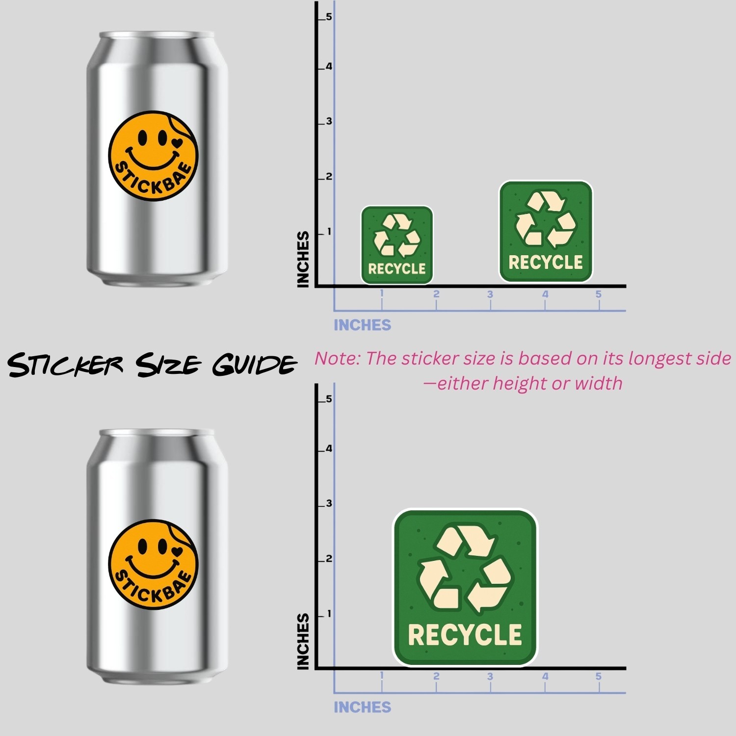 Recycling Stickers – Green Recycle Labels Waterproof Vinyl Decals (4 Pack)