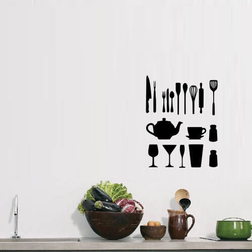 Cooking Tool Set Vinyl Decal Sticker for Kitchen Wall Window Door Fridge Decor