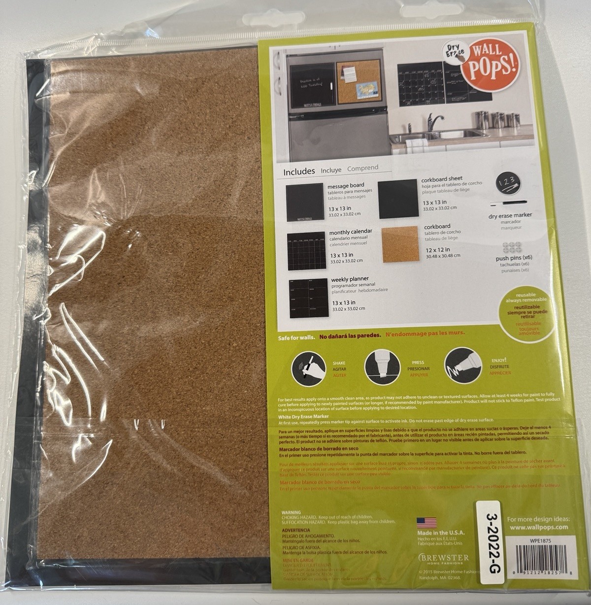 Wall Pops WPE1875 Black 4-Piece Organizer Kit Easy Peel & Stick NEW