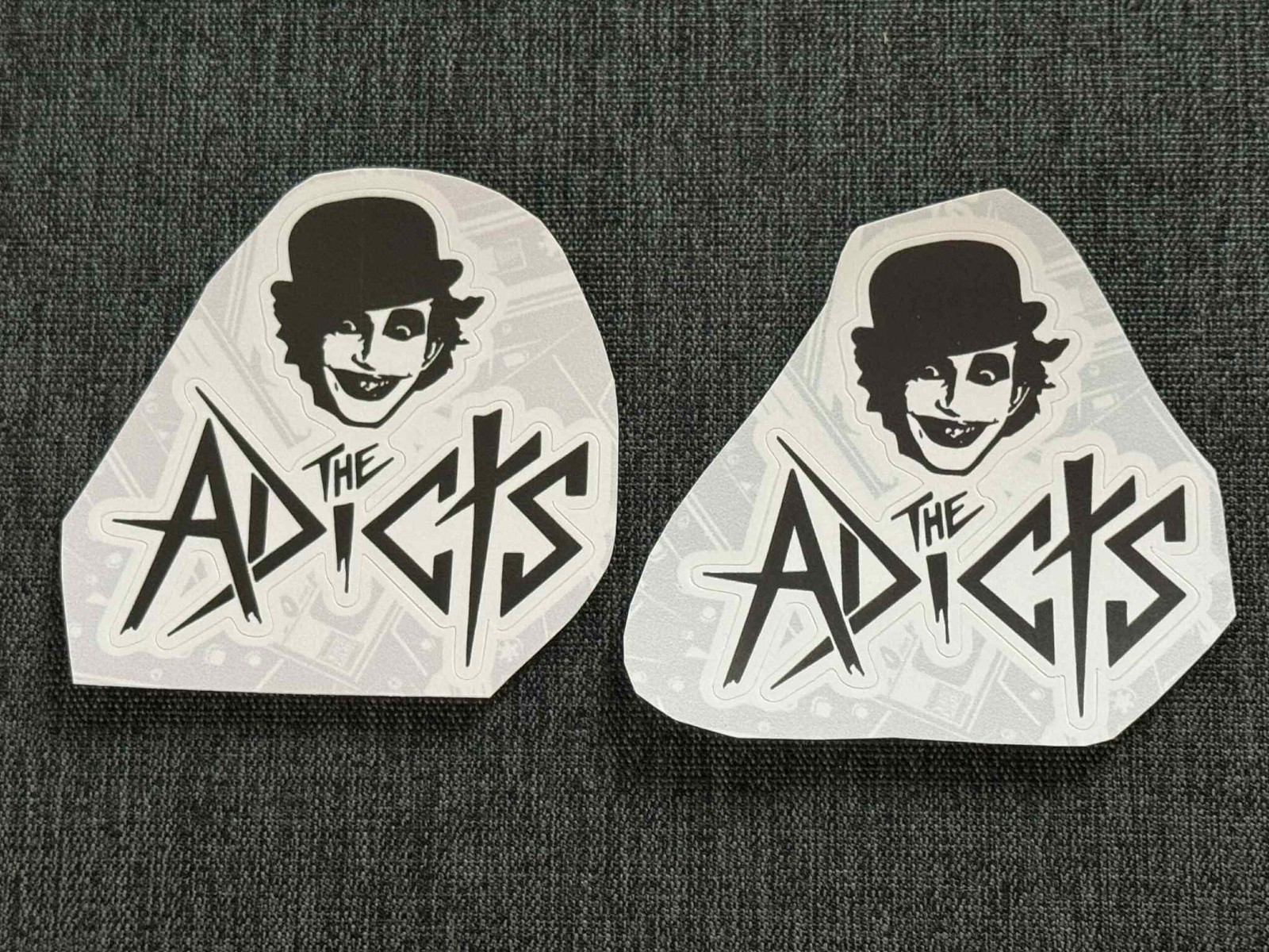 Lot (2) THE ADICTS 2 1/2" x 2 1/2" Punk Rock DROOG Logo Stickers FAST FREE SHIP