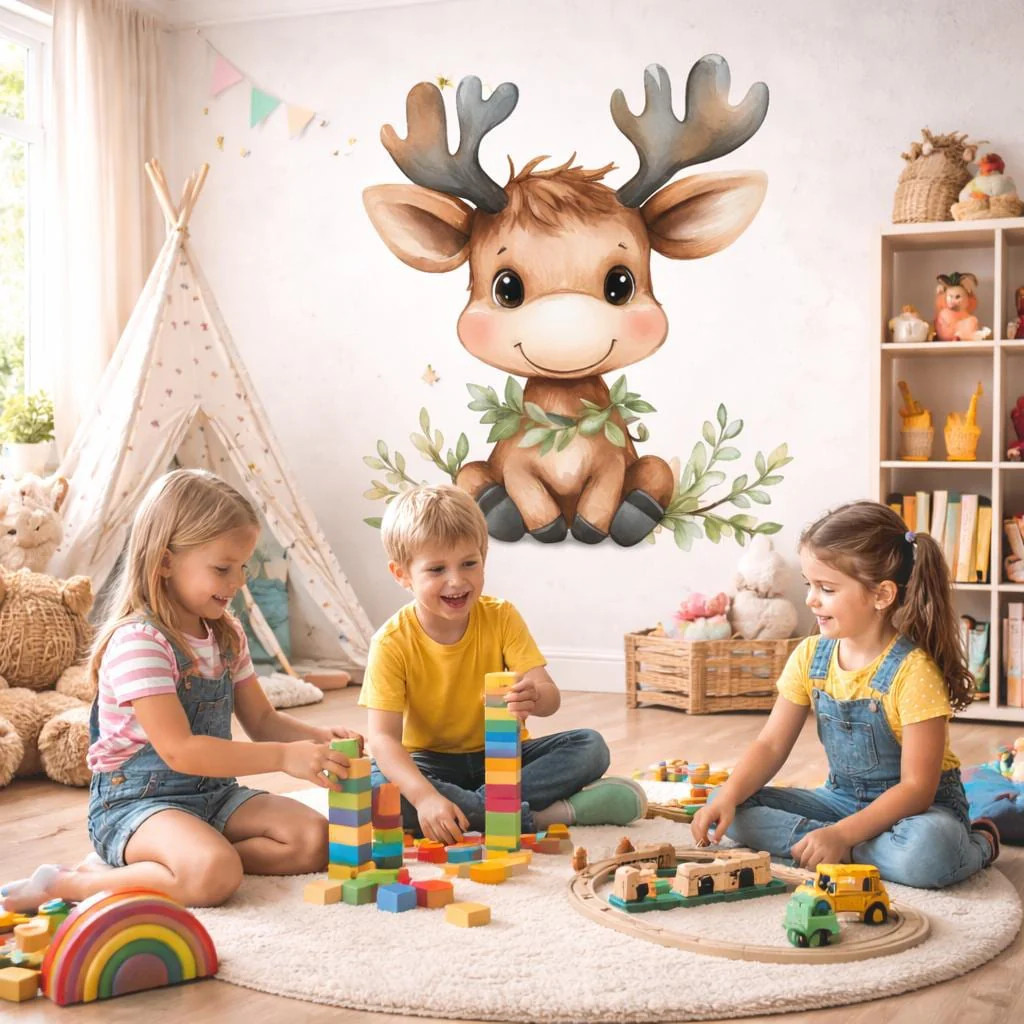 Baby Reindeer Wall Decal | Watercolor Woodland Nursery Decor