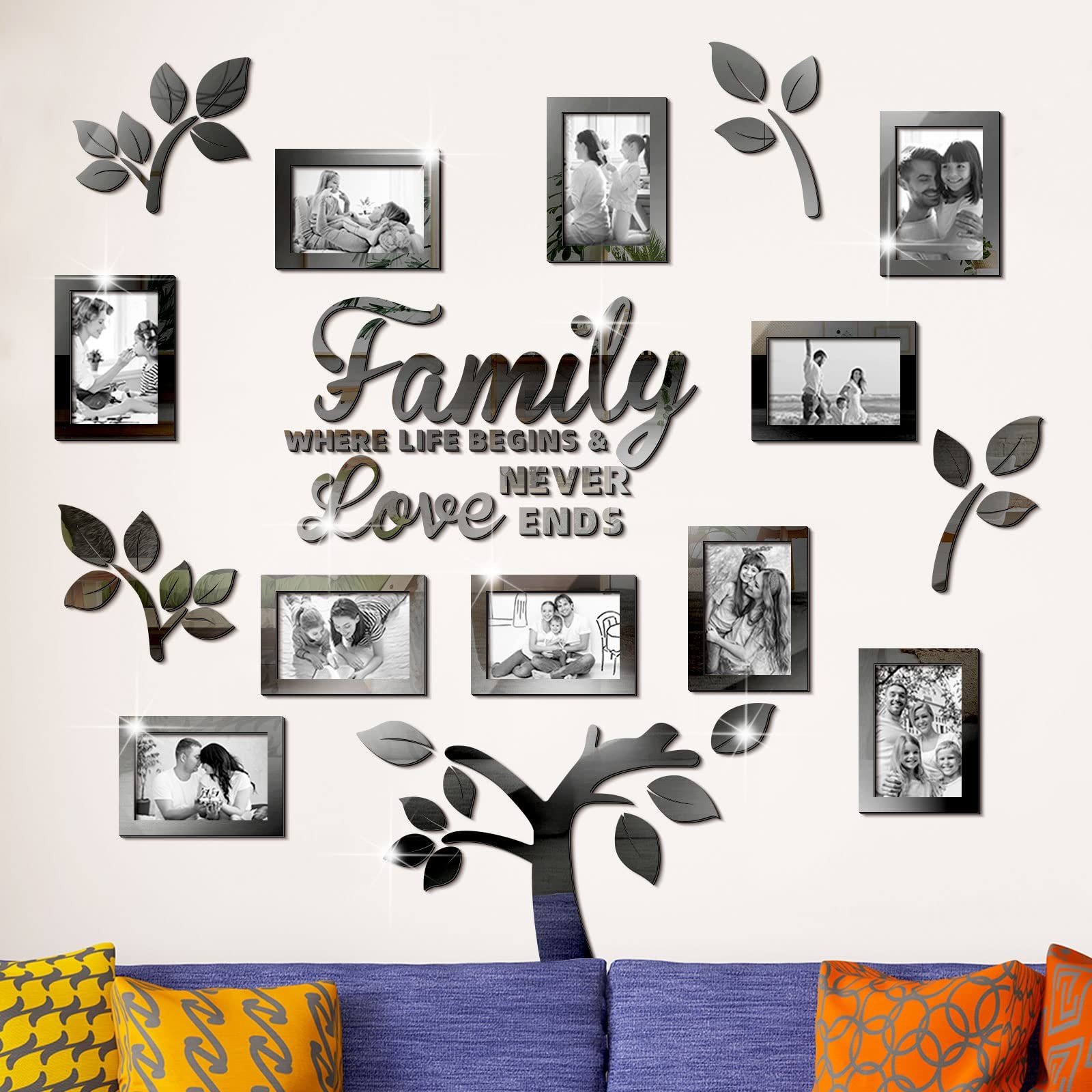 Family Tree Wall Decal Acrylic 3D DIY Mirror Sticker Photo Frames Removable W…