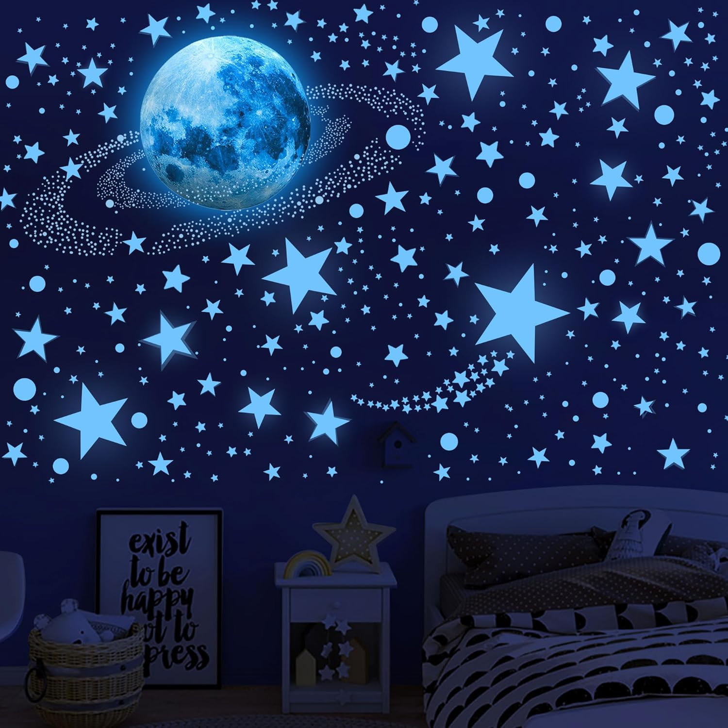 492 Glow in the Dark Stars & Moon Space Galaxy Universe Planet Wall Decals – …