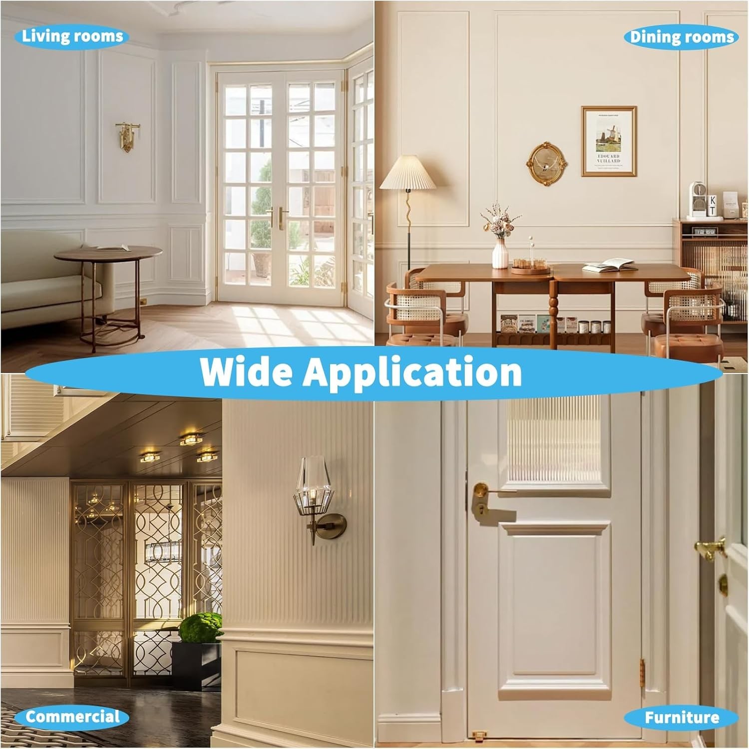 Pre-Cut Wall Molding Set of 6 Pieces with Polyurethane Material for Interior