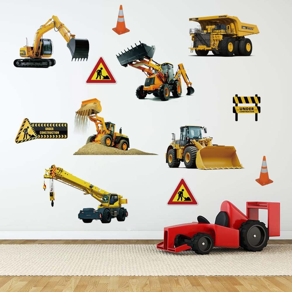 Construction Vehicles Wall Stickers Excavator Tractor Car Wall Decals Kids Bedro