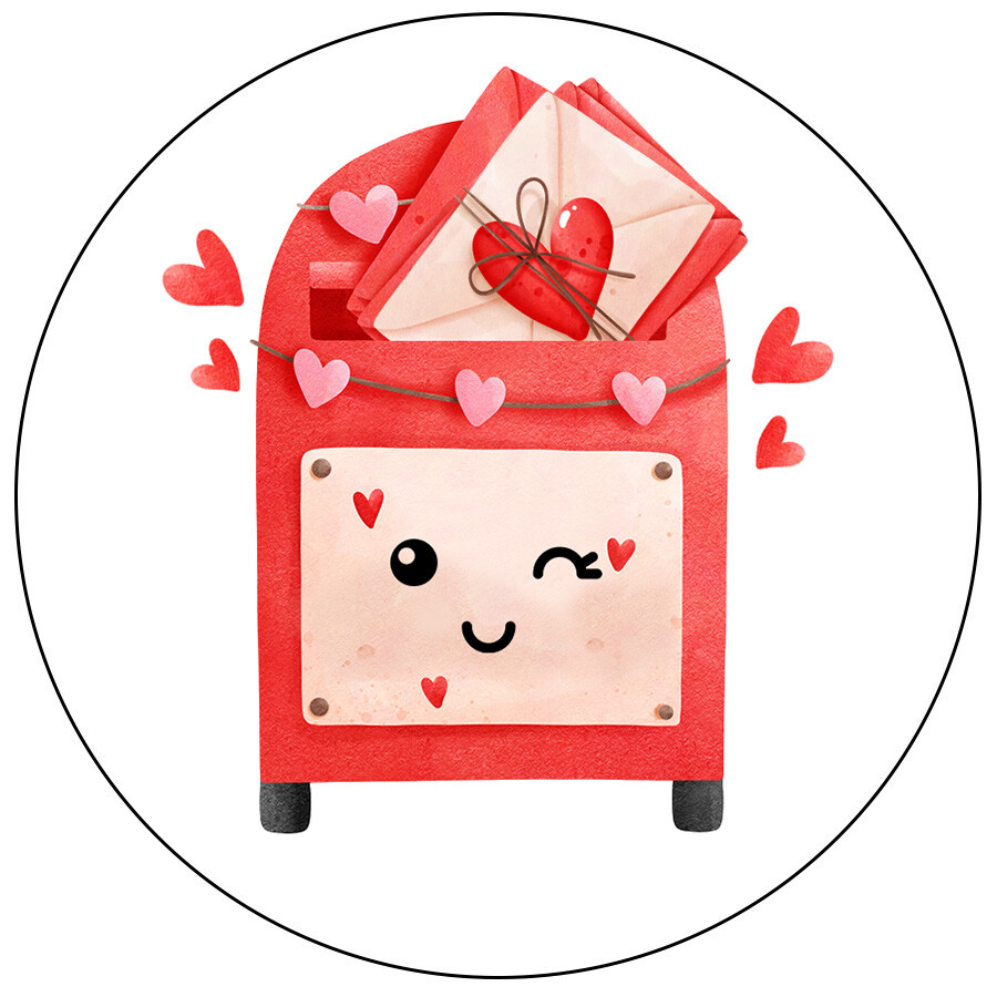 24 Round Stickers Hearts Happy Mail Circle Labels Envelope Seals Valentine's Day