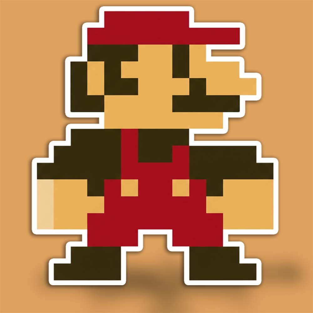 8-Bit Mario Retro Sticker – Vintage SNES Pixel Art Vinyl Decal (3–6" Tall) | USA